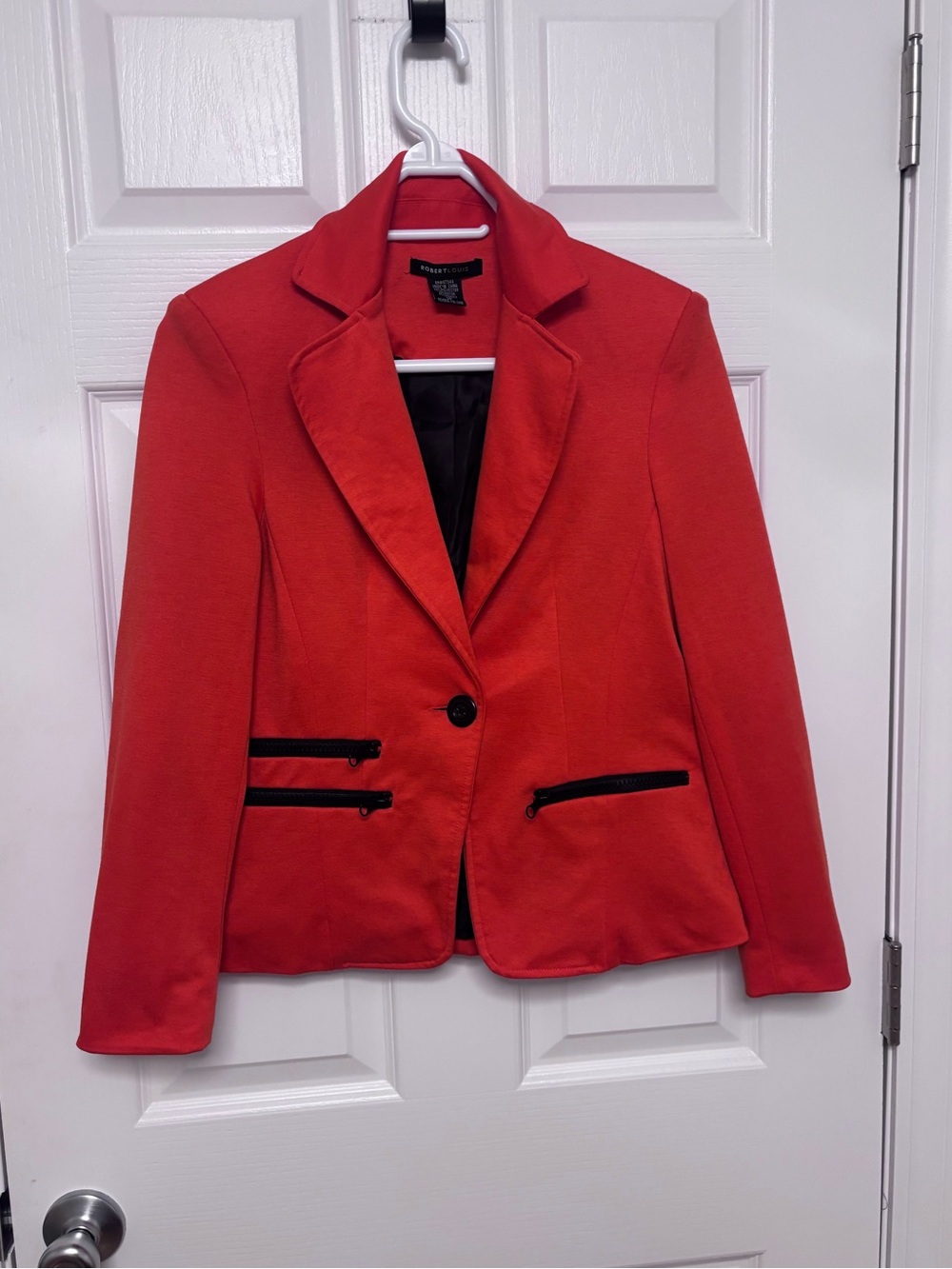 Robert Louis Red Women's Single-Button Blazer with Black Trim